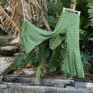 houndstooth satin wide bell bottom pants by V Christina